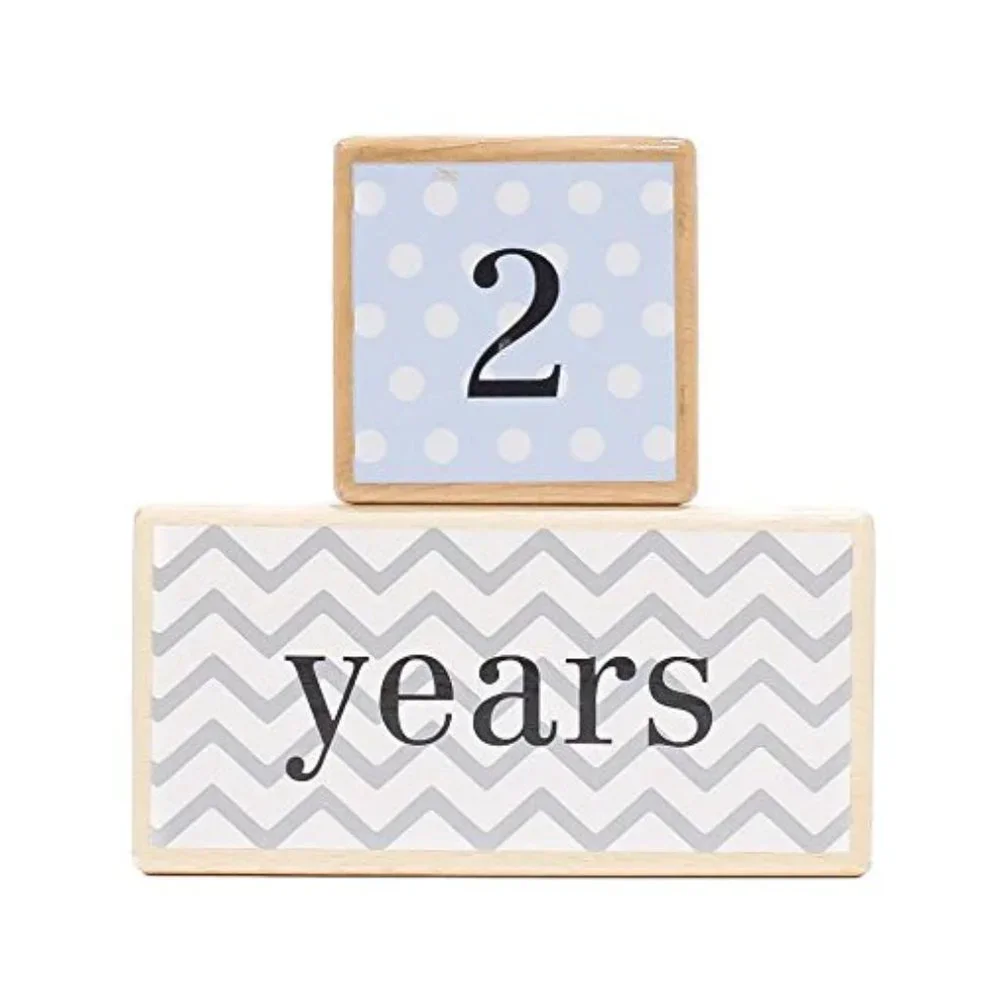 Blue Wooden Milestone Age Blocks - Baby, Pregnancy, Birthday Photos